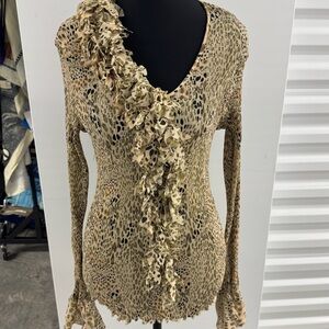 Kaelyn Max Floral Ruffle‎ Pleated Long Sleeve Blouse Art Boho Y2k Retro